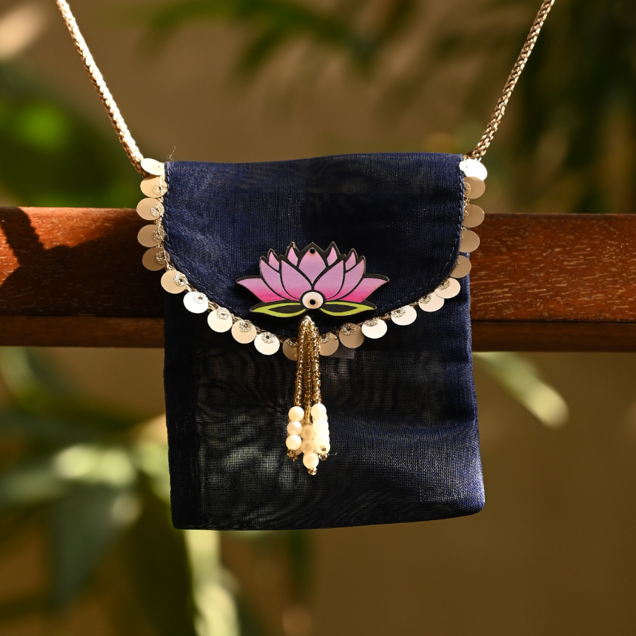 Navy Lotus Ginni Bag – Timeless Festive Keepsake