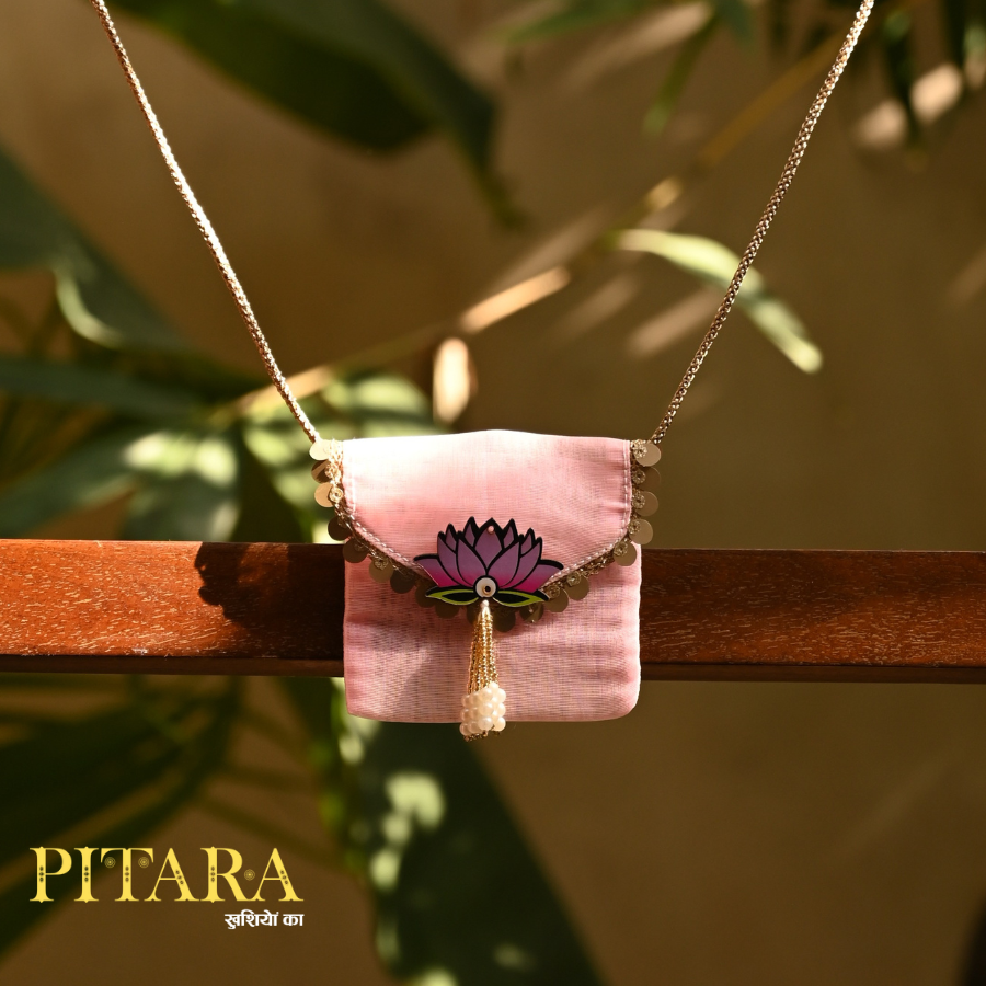 Pink Lotus Ginni Bag – Handcrafted Festive Pouch