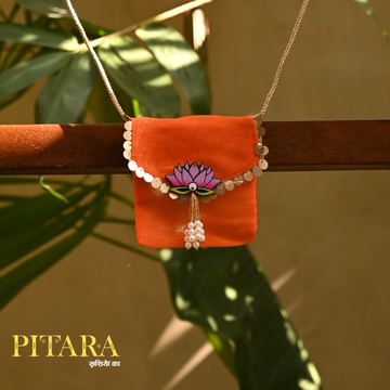 Coral Lotus Ginni Bag – Handcrafted Organza Festive Pouch