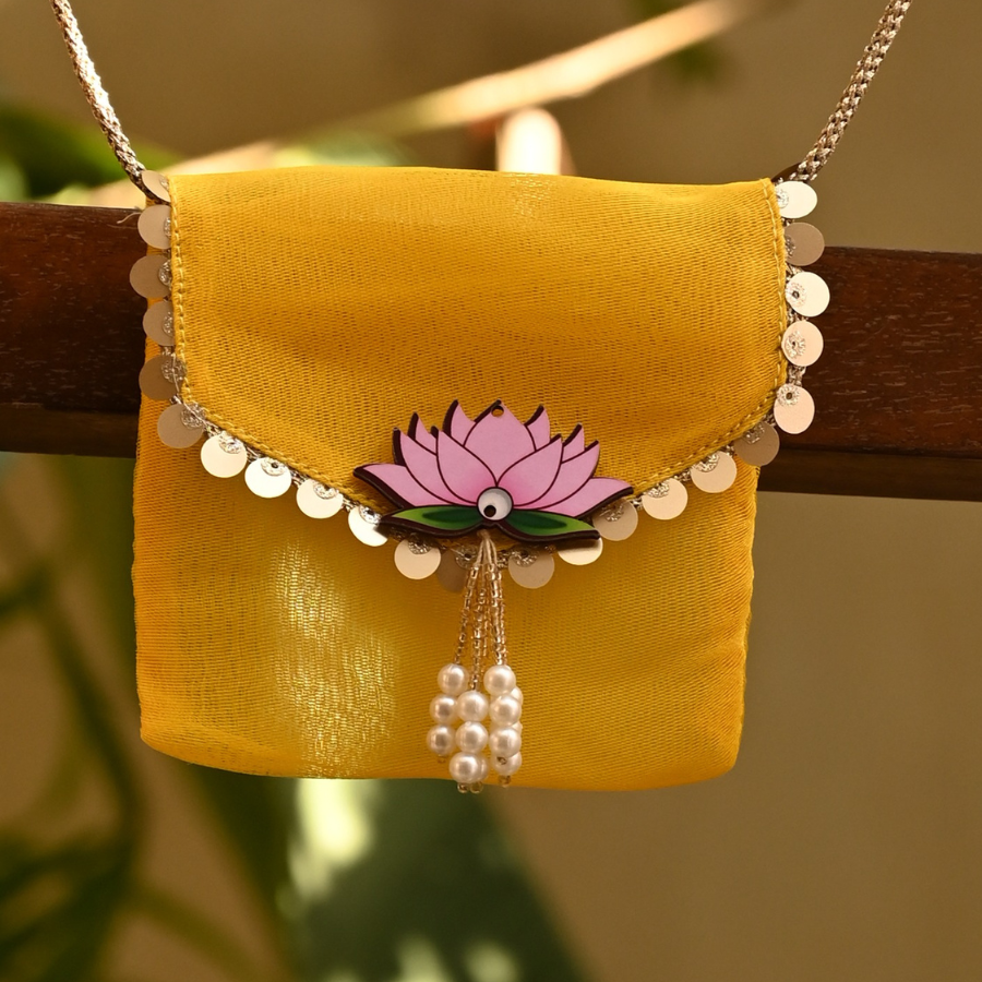 Yellow Lotus Ginni Bag – Festive Coin Pouch
