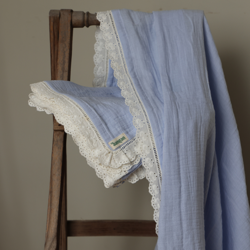 Organic Muslin Cotton Swaddle in blue