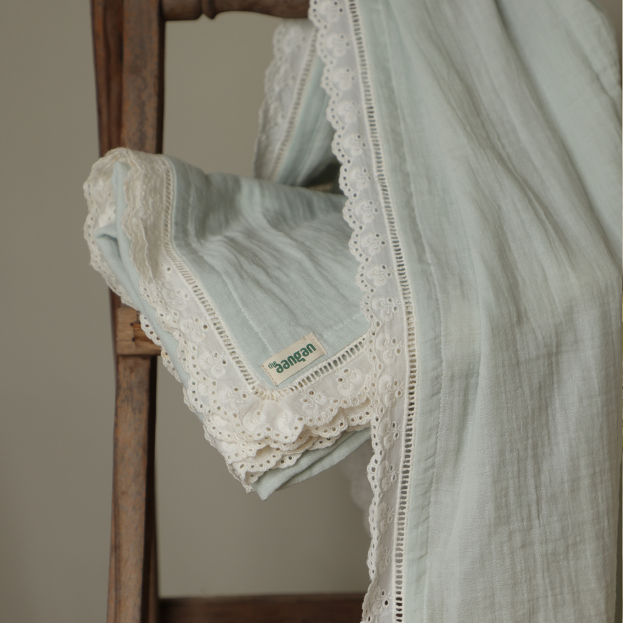 Organic Muslin Cotton Swaddle in Green