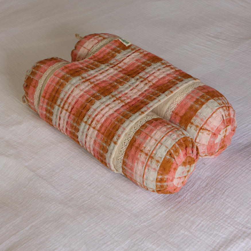 Organic Cotton Anti-Roll Side Pillow in Pink Tweed Checks