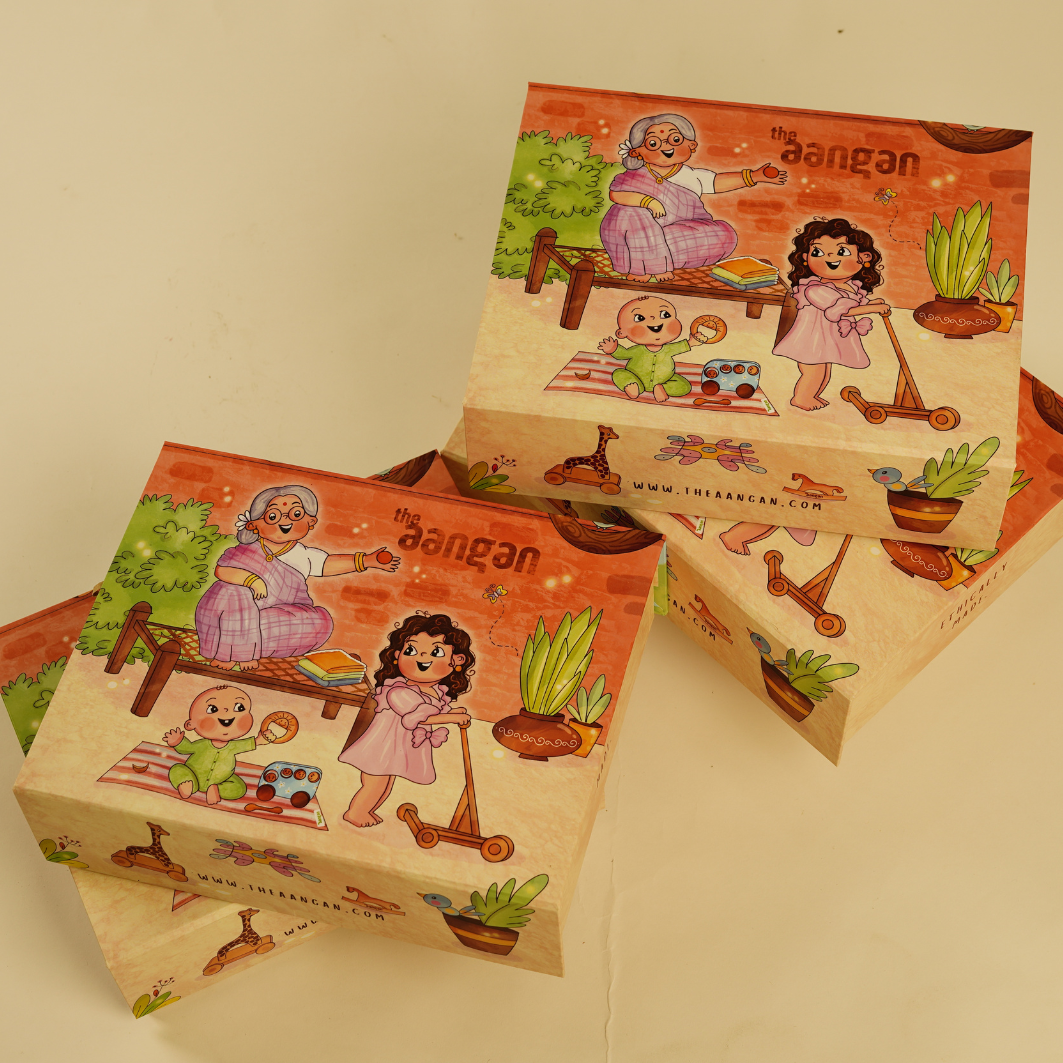 Neela Jhabla with Neem Wood Horse - The Aangan Gift Boxes