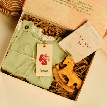 Halka Hara Straight Frock with Neem Wood Horse - The Aangan Gift Box