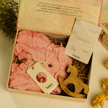 Pink Ruffle Frock with Neem Wood Horse - The Aangan Gift Box