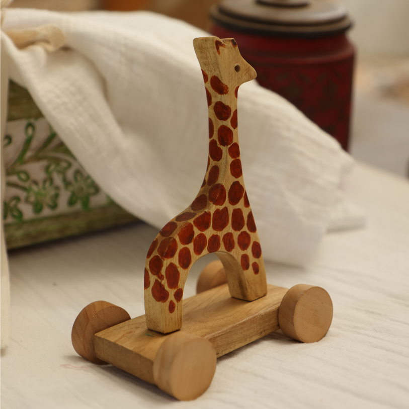 Hand-Painted Neem Wood Giraffe Toy